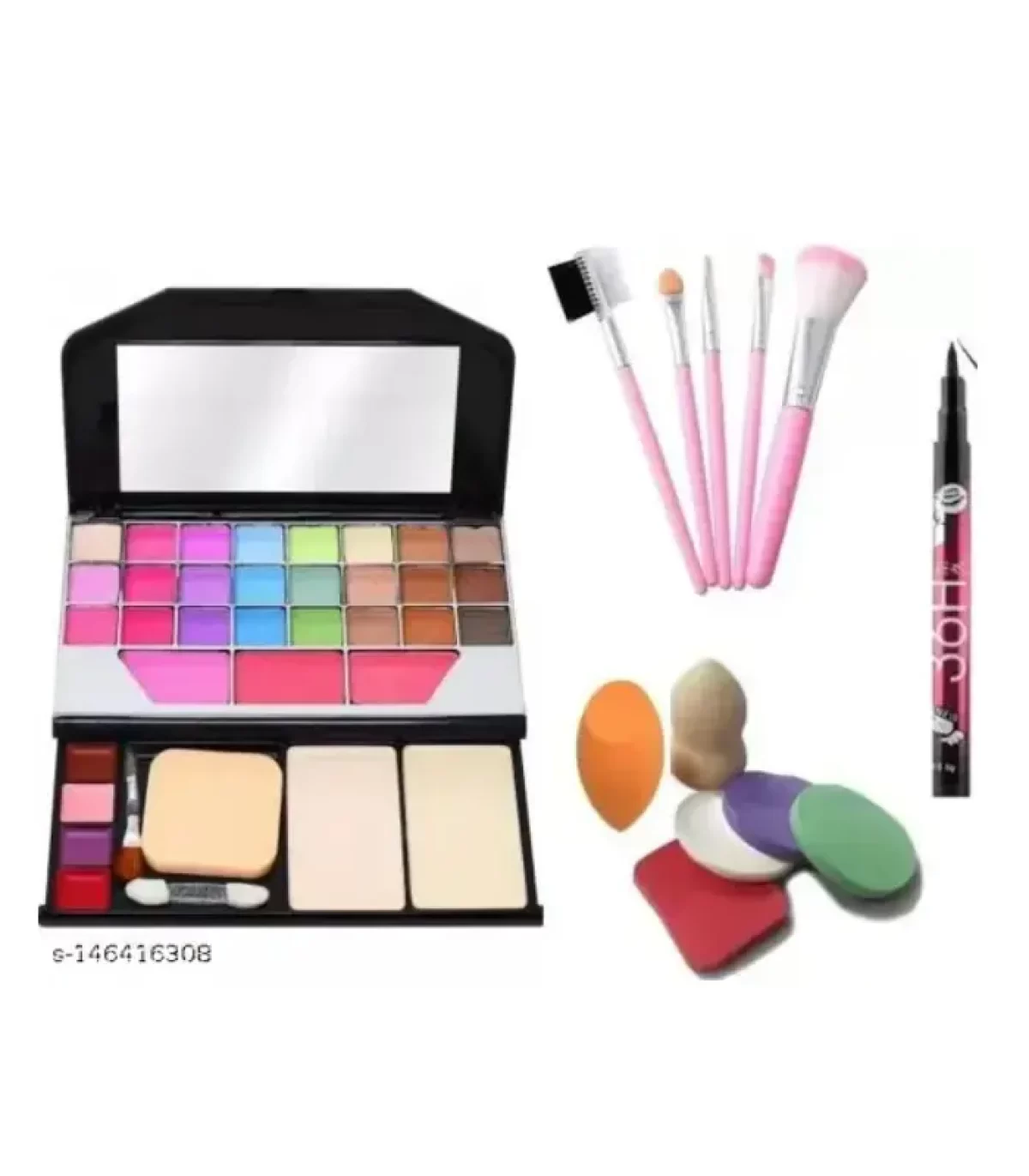 Makeup Kit + Brushes + Makeup Sponges Piece + Eyeliner