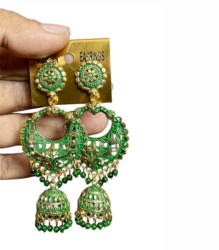 ANTICO Ethnic Wedding Bridal Casual Fancy Traditional PARROT GREEN Color  Oxidized Long Jhumka Earrings for Girls and Women